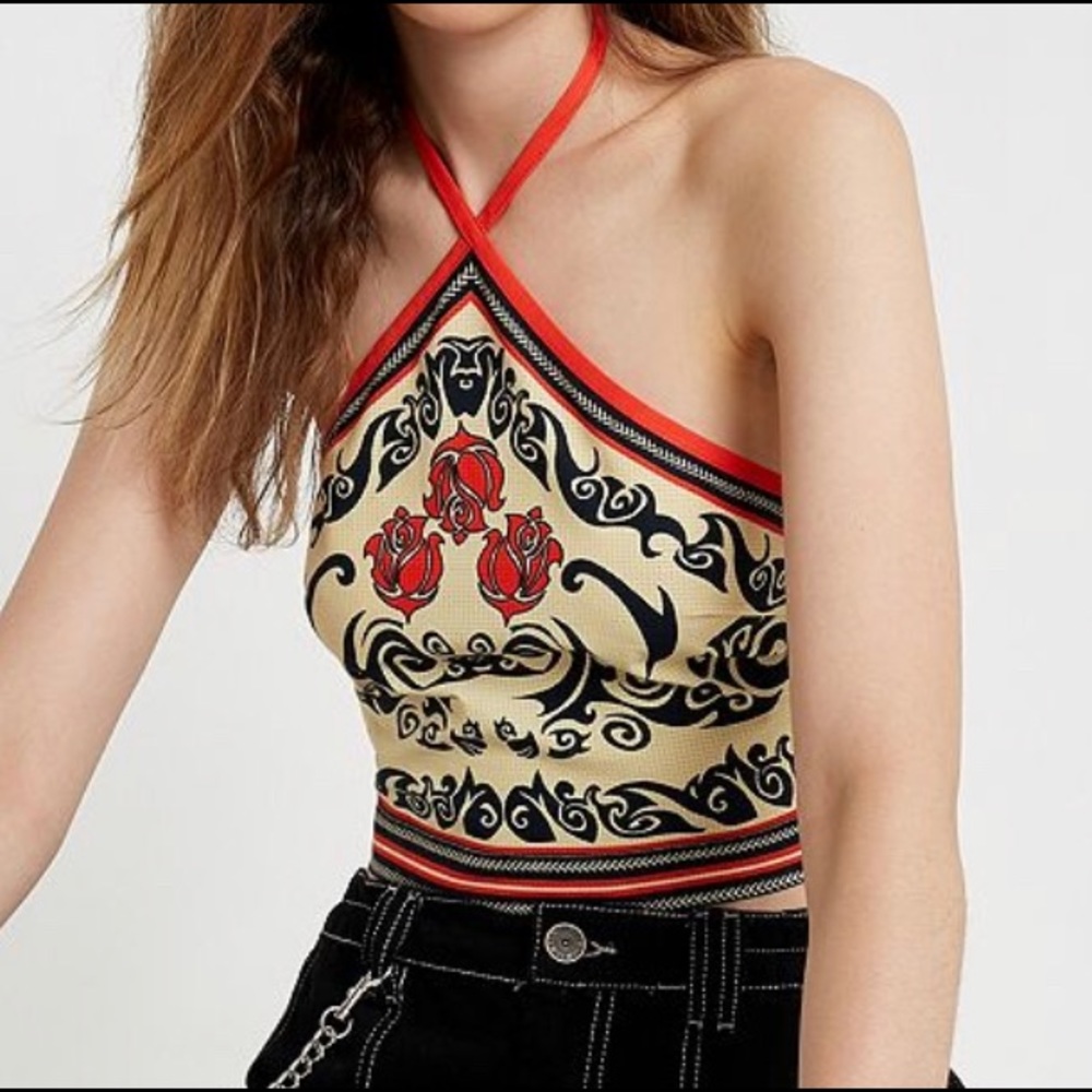 UO Bodhi Printed Cropped Halter Top
